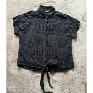 Dylan Women's Gauze short Sleeve Button-Up‎ Top Black Size Small